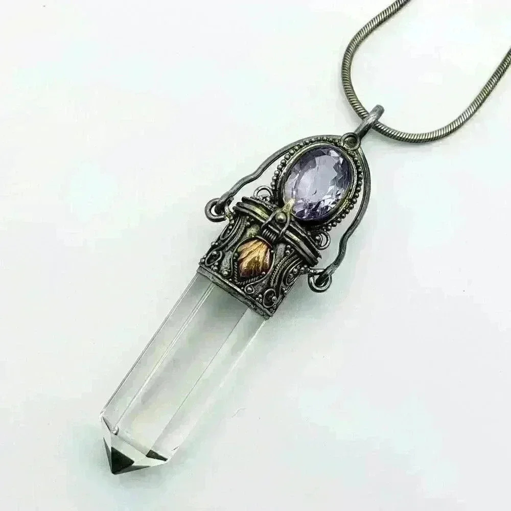 Sterling Silver Clear Quartz and Amethyst Necklace